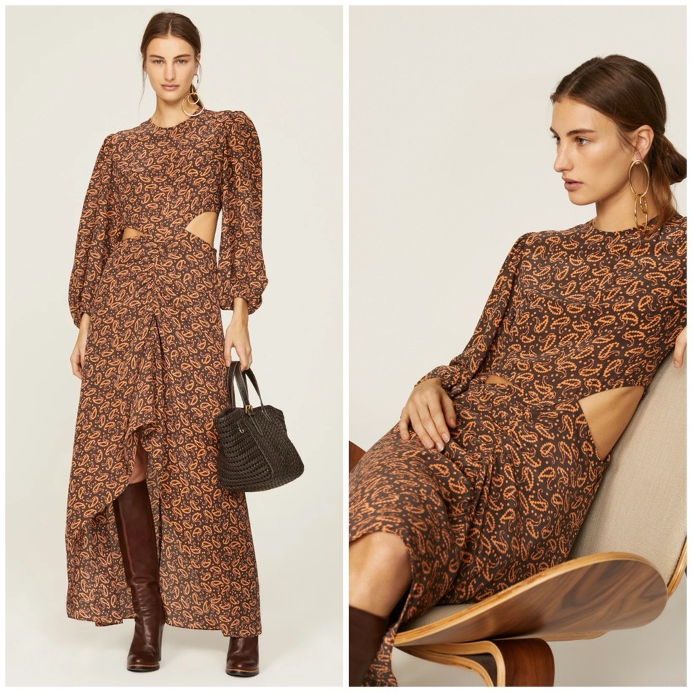 MAJE ~ Cutout ruched paisley-print crepe maxi dress